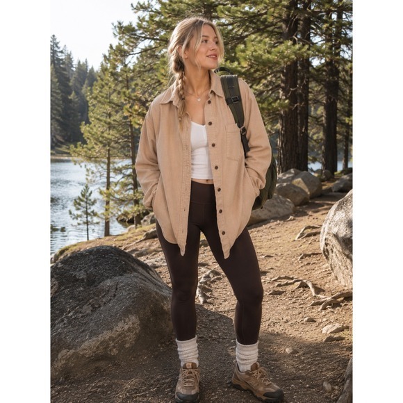 Universal Thread Tops - Universal Thread Oversized Button Up Women's Medium Beige 100% Cotton Shacket